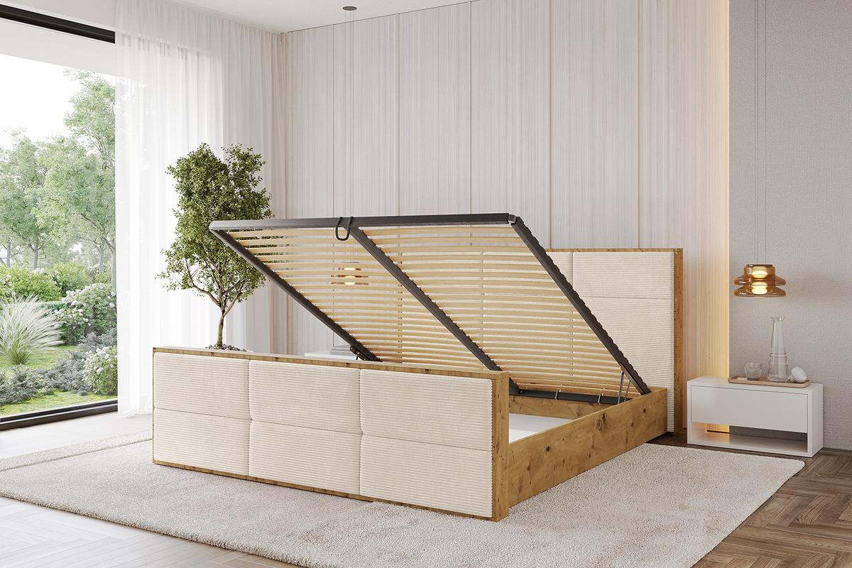POLSTERBETT mit Bettkasten, Fußteil und Lattenrost, Boxbett ohne Matratze - ENZO1-Z 180x200 Beige - Creme, Holzwerkstoff/Textil (180/200cm) - ALTDECOR