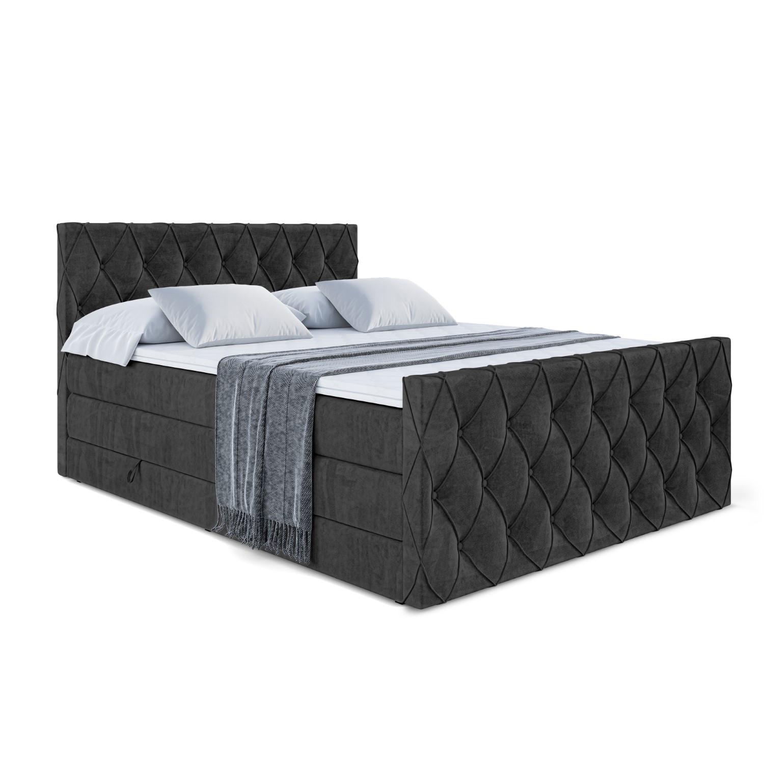 BOXSPRINGBETT AMAY-Z KING - 140x200 - H3/H4 - Schwarz - Schwarz, Holzwerkstoff (140/200cm) - ALTDECOR