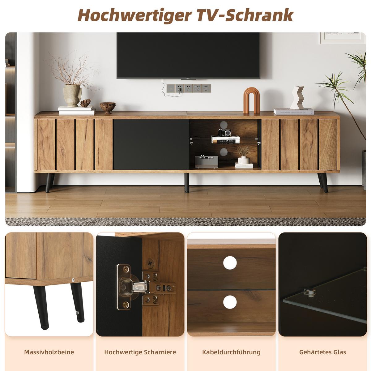 TV-LOWBOARD Holzoptik mit Türen und Fächern - Eichefarben, Holzwerkstoff/Metall (175/45/32cm) - Urban Meuble
