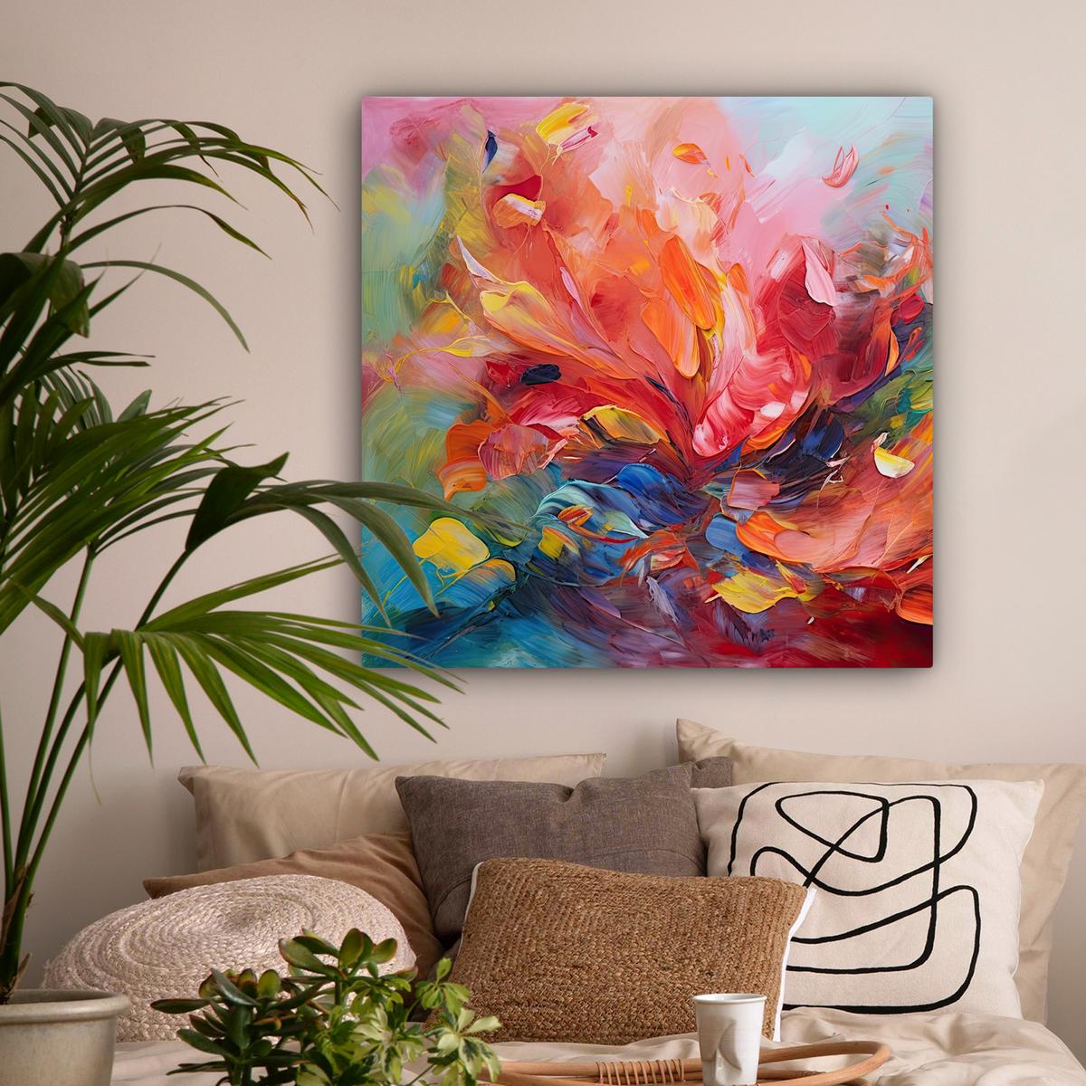 LEINWANDBILD Ölgemälde - Kunst - Abstrakt - Farbenfroh Deko Groß 90x90 cm - Altrosa, Textil (90/90cm) - MuchoWow