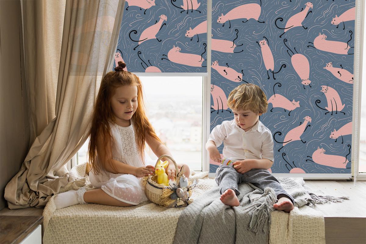 INNENROLLO - Fensterrollo - Rollo - 90x180 cm - Rosa Katzen - Pink, Kunststoff (90/180/0.5cm) - TULUP