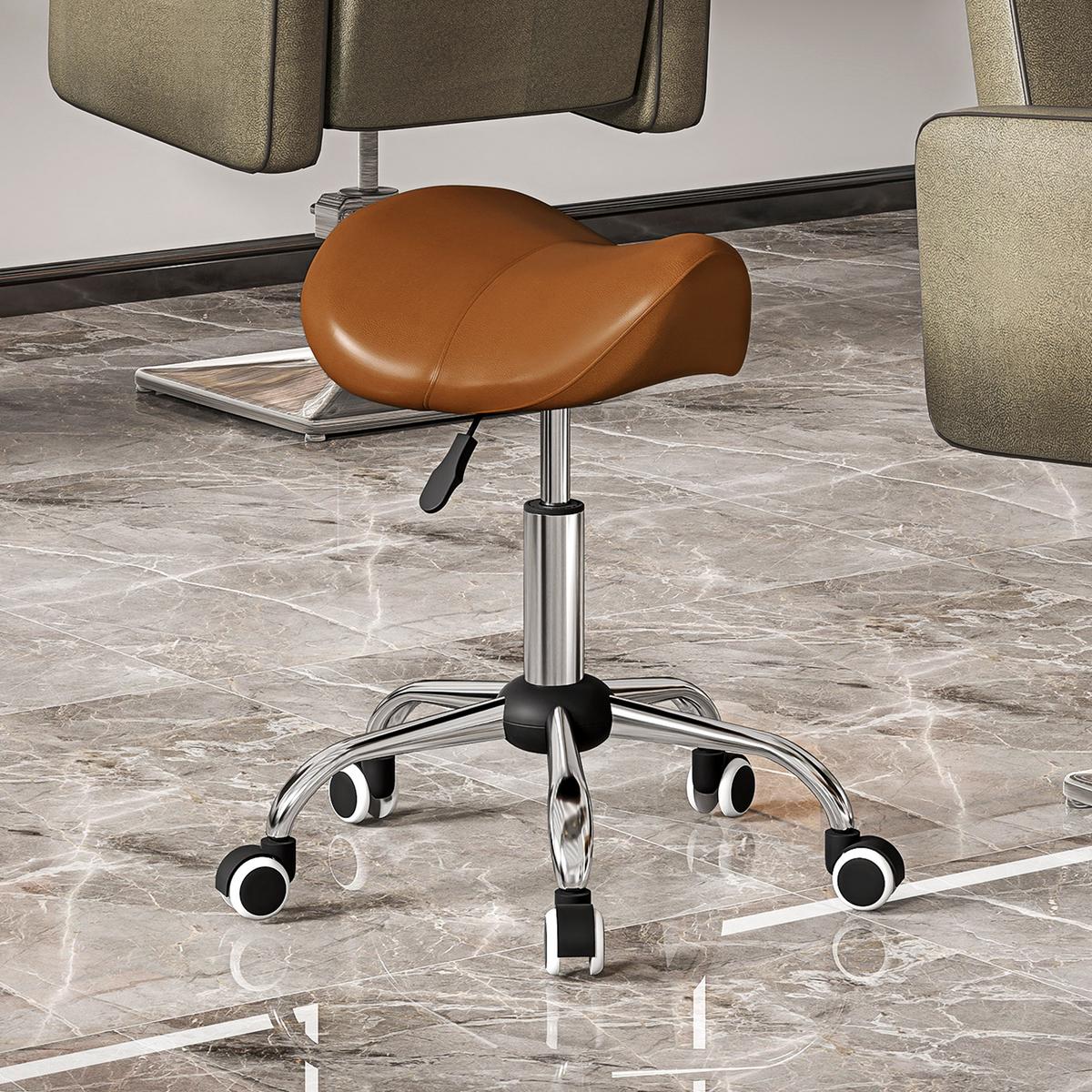ARBEITSHOCKER Drehstuhl Drehhocker Rollhocker Sattelhocker Hocker Braun - Chromfarben/Braun, Kunststoff/Metall (52/61/53cm) - HOMCOM