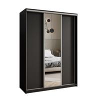 SCHWEBETÜRENSCHRANK TAVI 150/205/60 cm 3-türig mit Spiegel Schwarz - Schwarz, Holzwerkstoff (150/205/60cm) - MASSENO