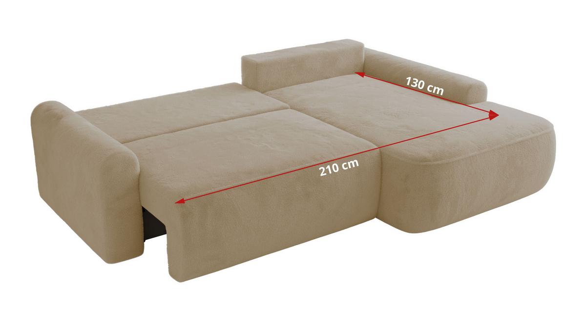 ECKSCHLAFSOFA CUBO L Creme Plüsch - links - Creme/Schwarz, Kunststoff/Textil (273/187cm) - MKS