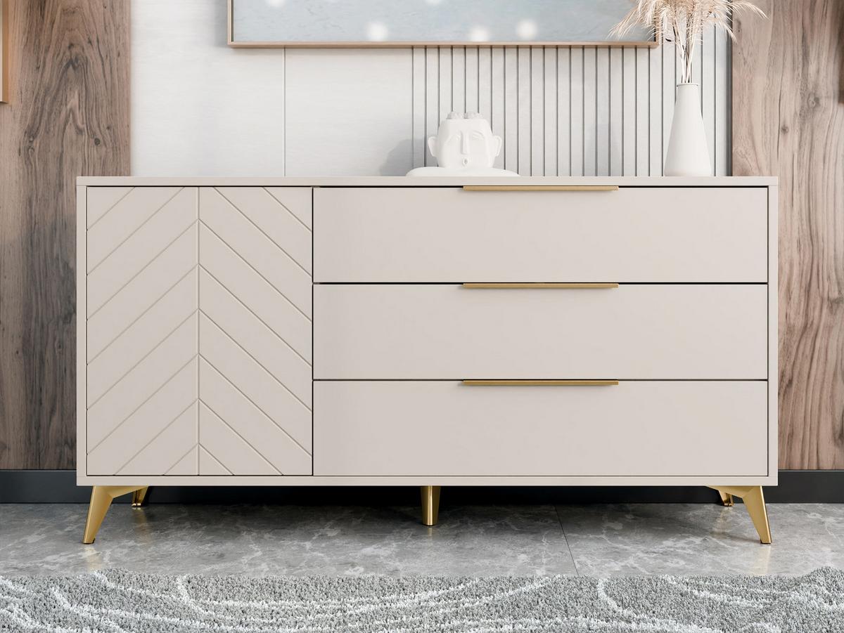 KOMMODE Xylix 1D3SZ - Beige/Goldfarben, Holzwerkstoff/Metall (154/80/40cm) - MIRJAN24