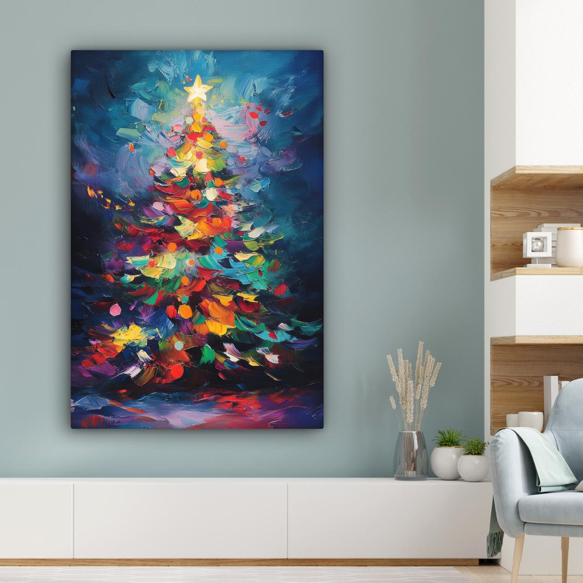LEINWANDBILD Weihnachtsbaum - Weihnachten - Abstrakt - Farbenfroh Deko XXL 80x120 cm - Multicolor, Textil (80/120cm) - MuchoWow