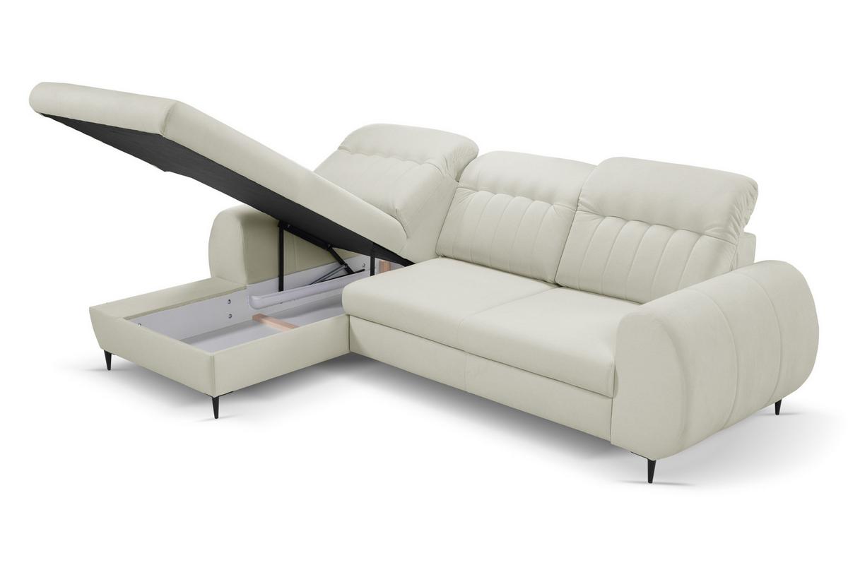ECKSOFA PURO L-S Beige Plüsch-Stoff mit Schlaffunktion - Beige, Holz (275/166cm) - MASSENO