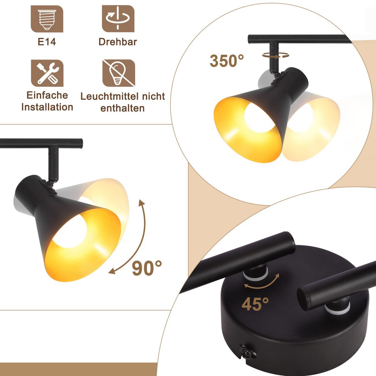 DECKENSTRAHLER Welle 4-flammig 71/11/21 cm - Schwarz, Metall (71/11/21cm) - Nettlife