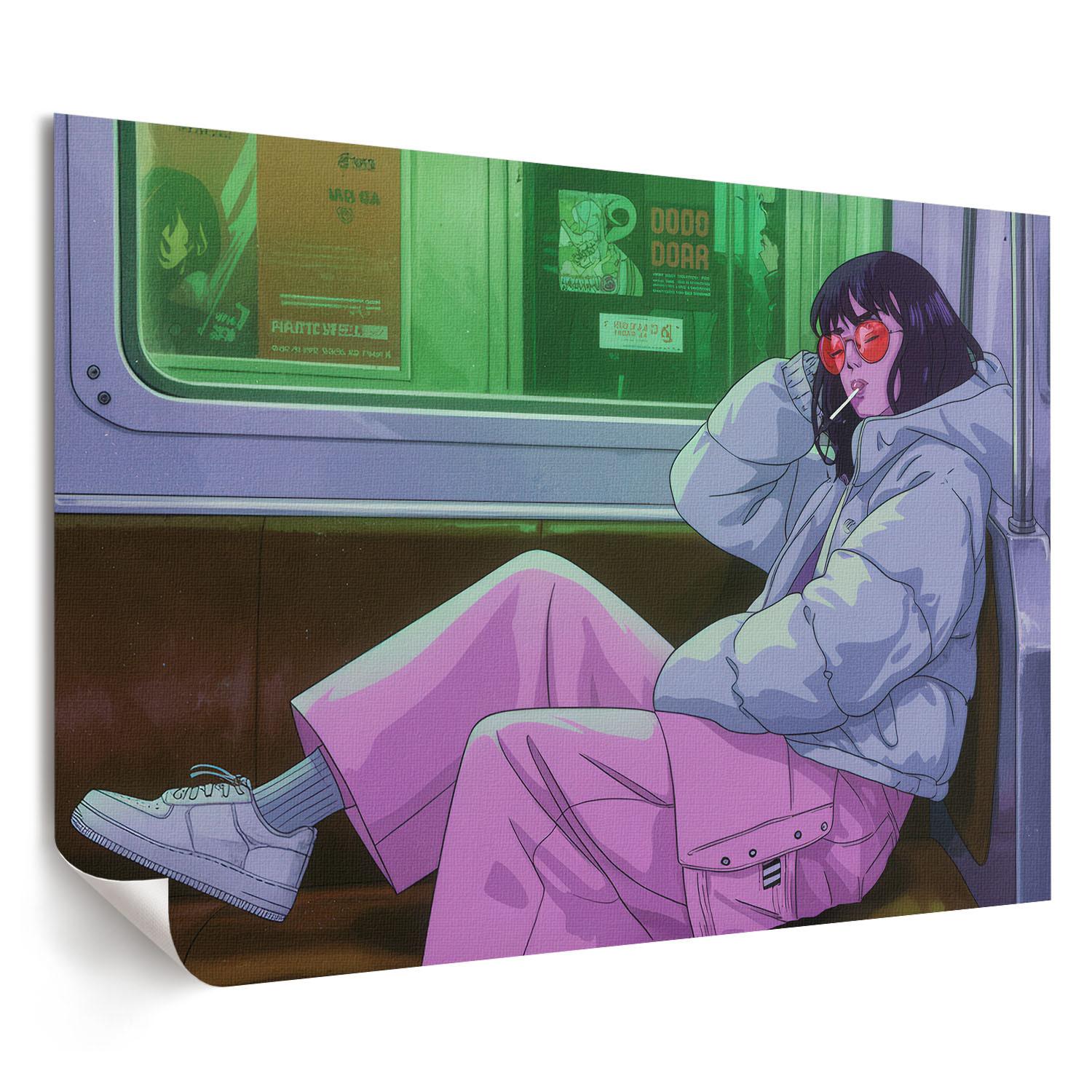 POSTER - 29x21 cm (A4) - Patryk Michalski - Mädchen in der U-Bahn - Violett, Textil (29.7/21/0.1cm) - TULUP