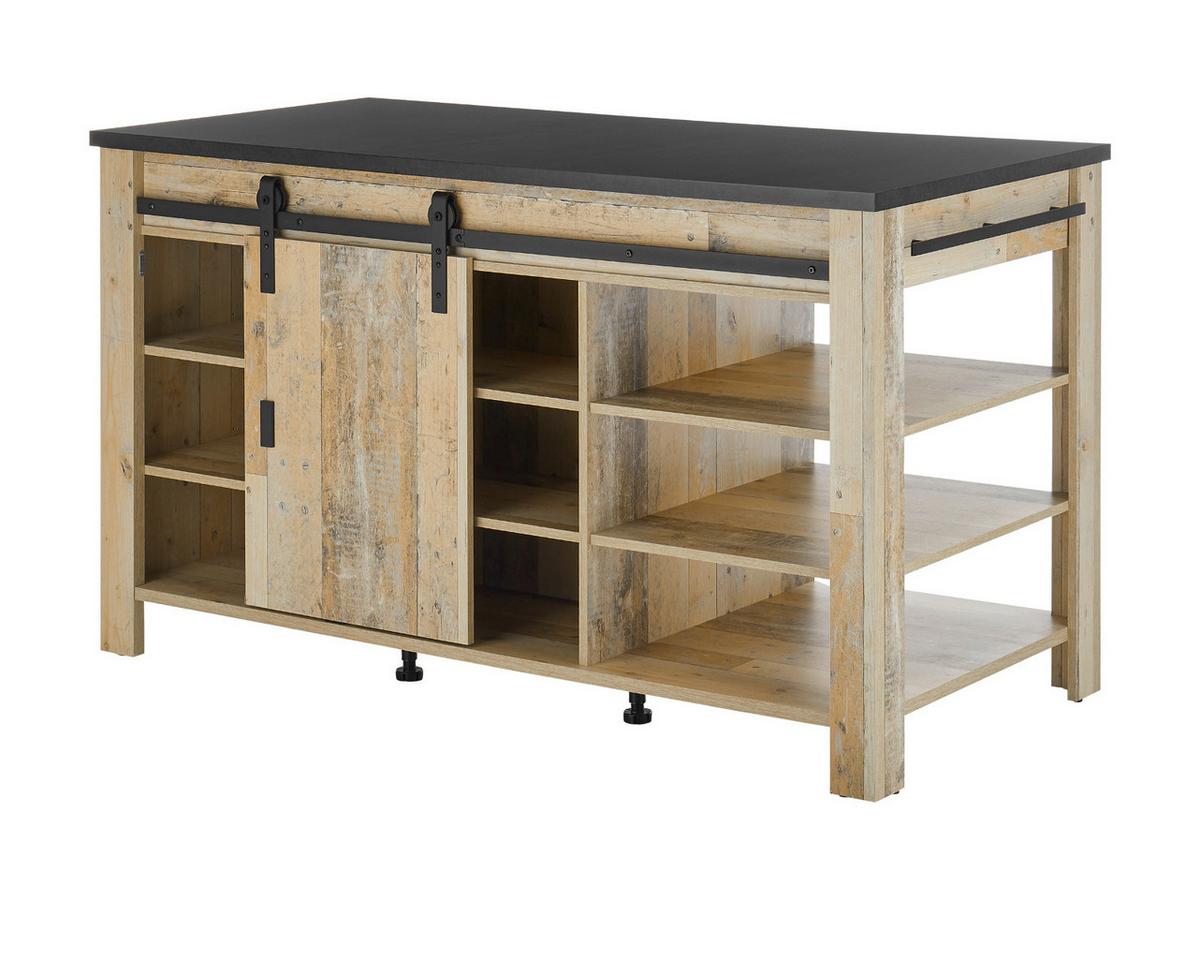 KÜCHENINSEL Used Wood, anthrazit 162 cm, Kochinsel mit Soft-Close - Anthrazit/Schwarz, Holzwerkstoff/Metall (162/93/77cm) - Furn.Design