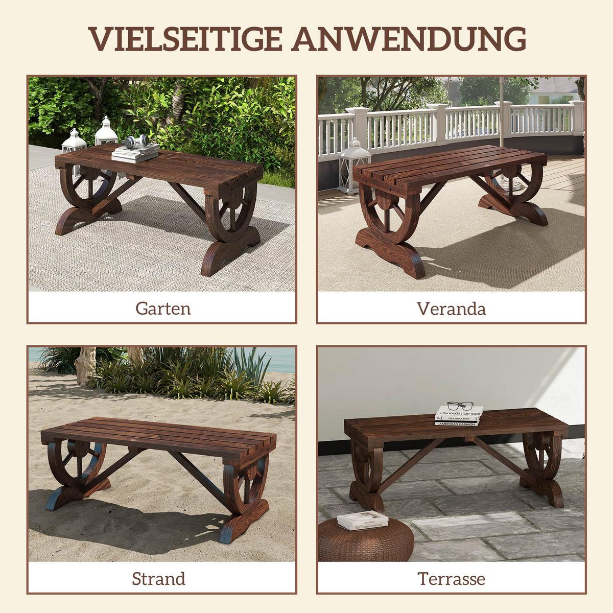 GARTENBANK aus Holz, Wetterfest, Sitzbank, Gartenmöbel, Rustikale, Bank, Braun - Braun, Holz (50/39.5/98cm) - Outsunny