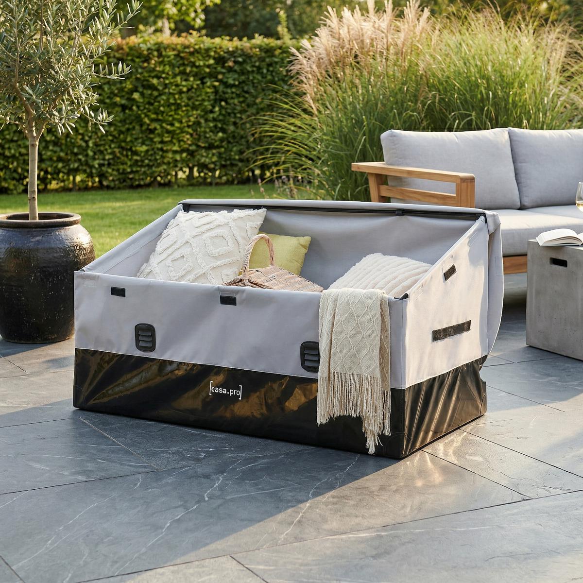 AUFBEWAHRUNGSBOX Alanno - Schwarz/Grau, Textil/Metall (155/75/64cm) - casa.pro