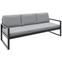 GARTENBANK Bellano Outdoor 3-Sitzer Polster-Loungebank, Stahlgestell Schwarz, Hellgrau 76/216/80 cm - Grau, Textil (216/86/80cm) - WFL GROUP