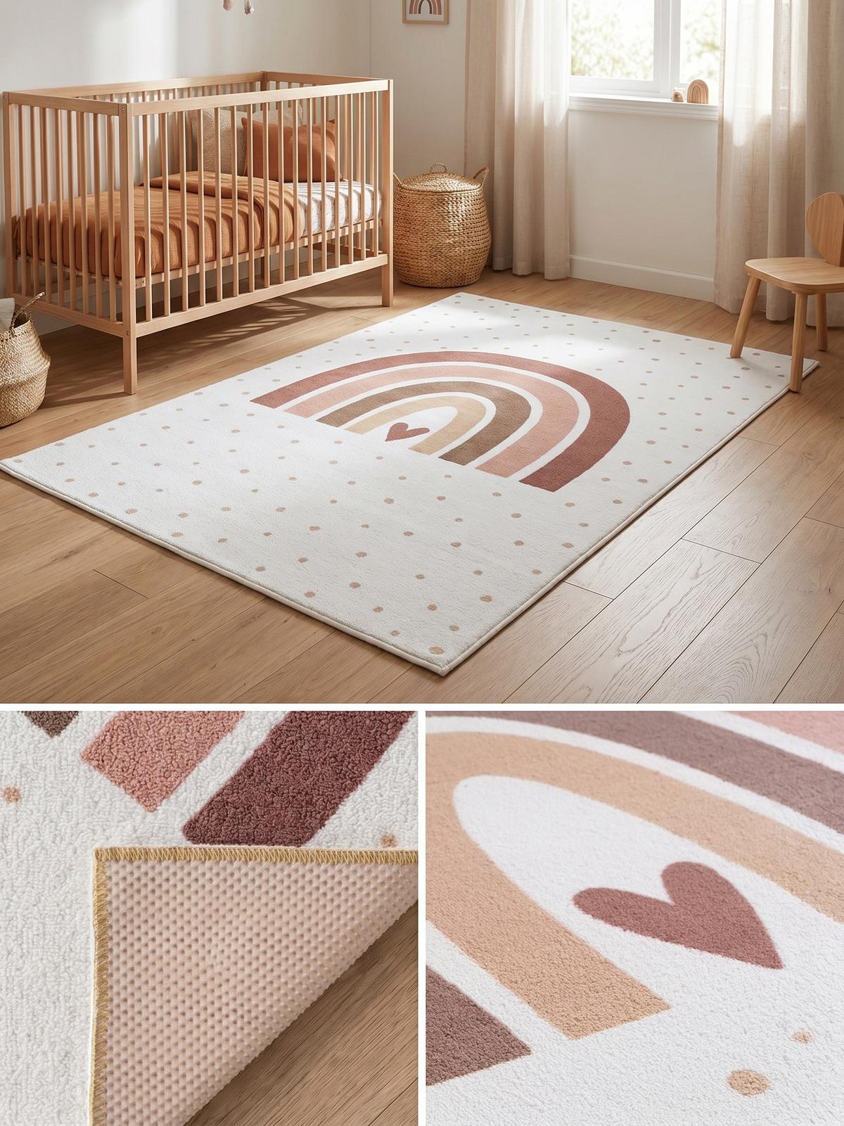 SPIELTEPPICH Waschbar TINO in Creme, mit Regenbogen- und Herz-Motiv, 160 x 230 cm - Beige, Textil (230/160cm) - KADIMA DESIGN