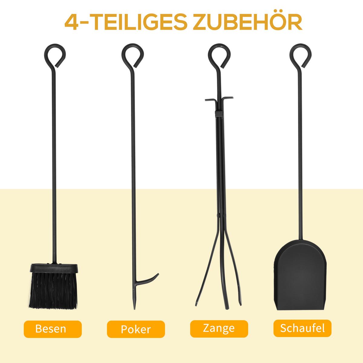 KAMINHOLZSTÄNDER mit Kaminbesteck Erhöhtes Brennholzregal Feuerholzablage Stahl - Schwarz, Metall (30/60/75cm) - HOMCOM