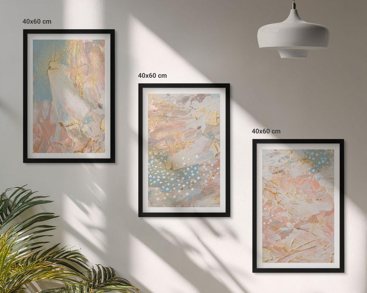 BILDER SET 3er Set - 40x60 cm Schwarzer Rahmen - Abstrakte Pastellmuster - Schwarz, Kunststoff (40/60cm) - TULUP