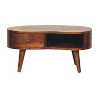 COUCHTISCH Massivholz Mini Kastanien-Welle, 1 Schublade und Offenes Fach, Dunkelbraun - Dunkelbraun/Messingfarben, Mangoholz/Holz (40/70/35cm) - Artisan Furniture