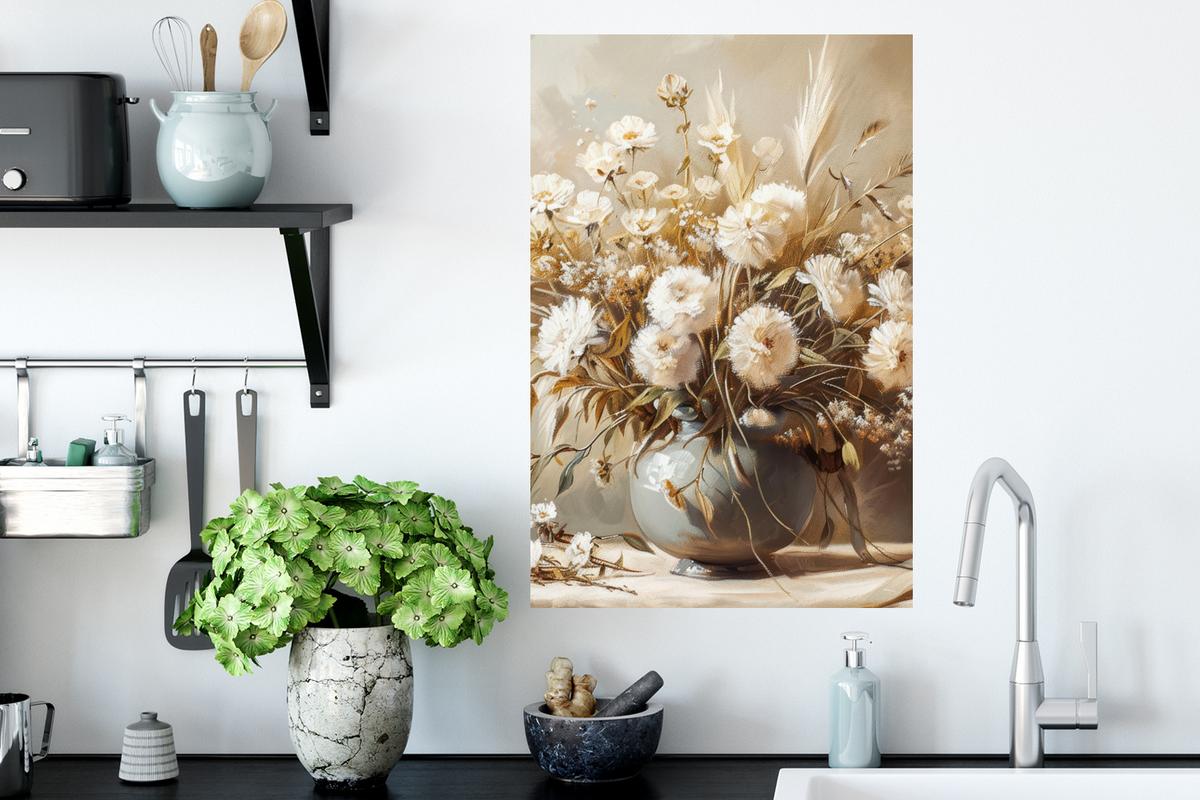 WANDTATTOO Blumen - Vase - Stilleben - Beige Wandbild 40x60 cm - Creme, Kunststoff (40/60/0.1cm) - MuchoWow