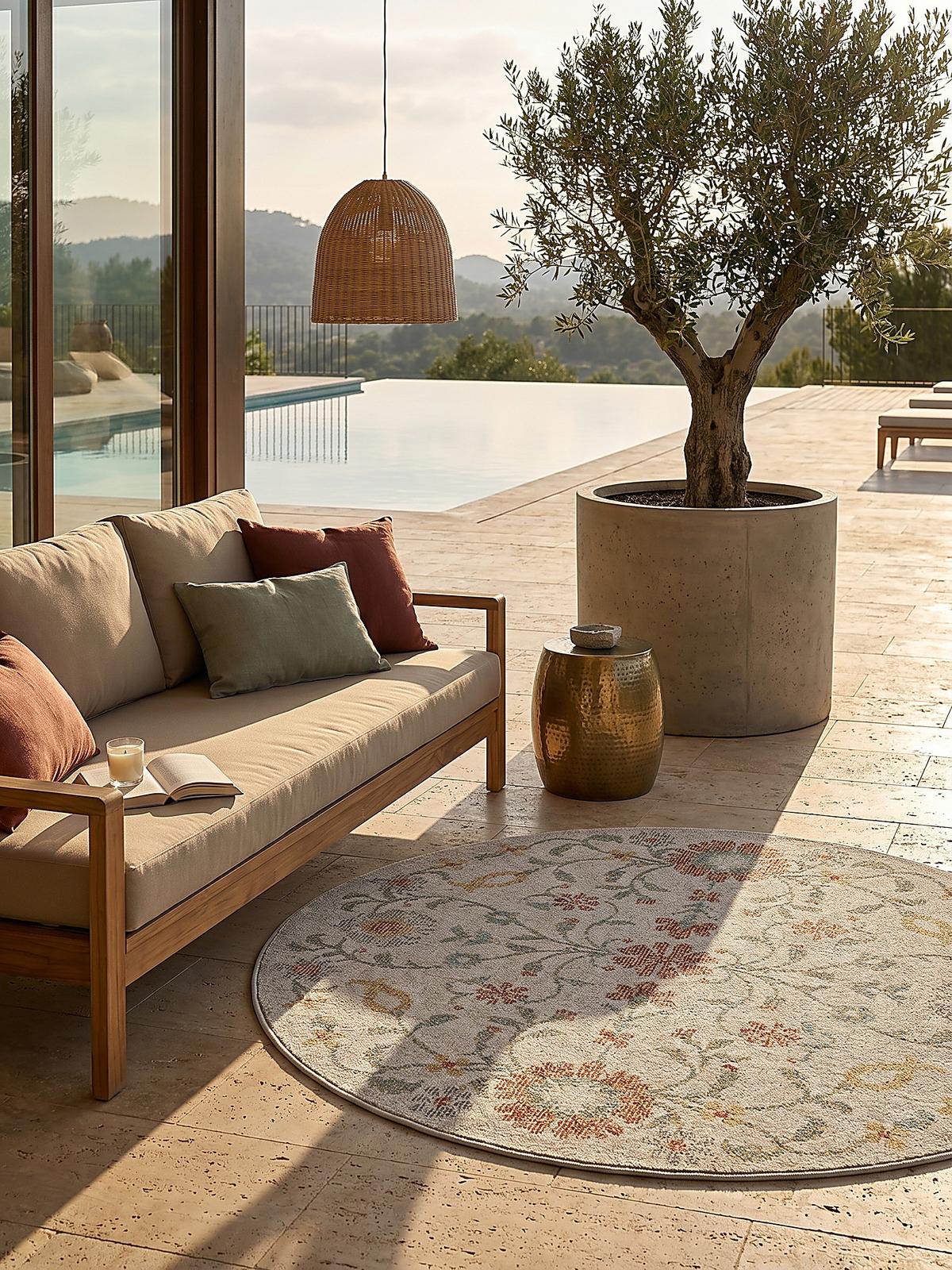 TEPPICH Outdoor Vintage LIMMAT Polypropylen Creme 120 x 120 cm - Beige, Textil (120/120cm) - KADIMA DESIGN