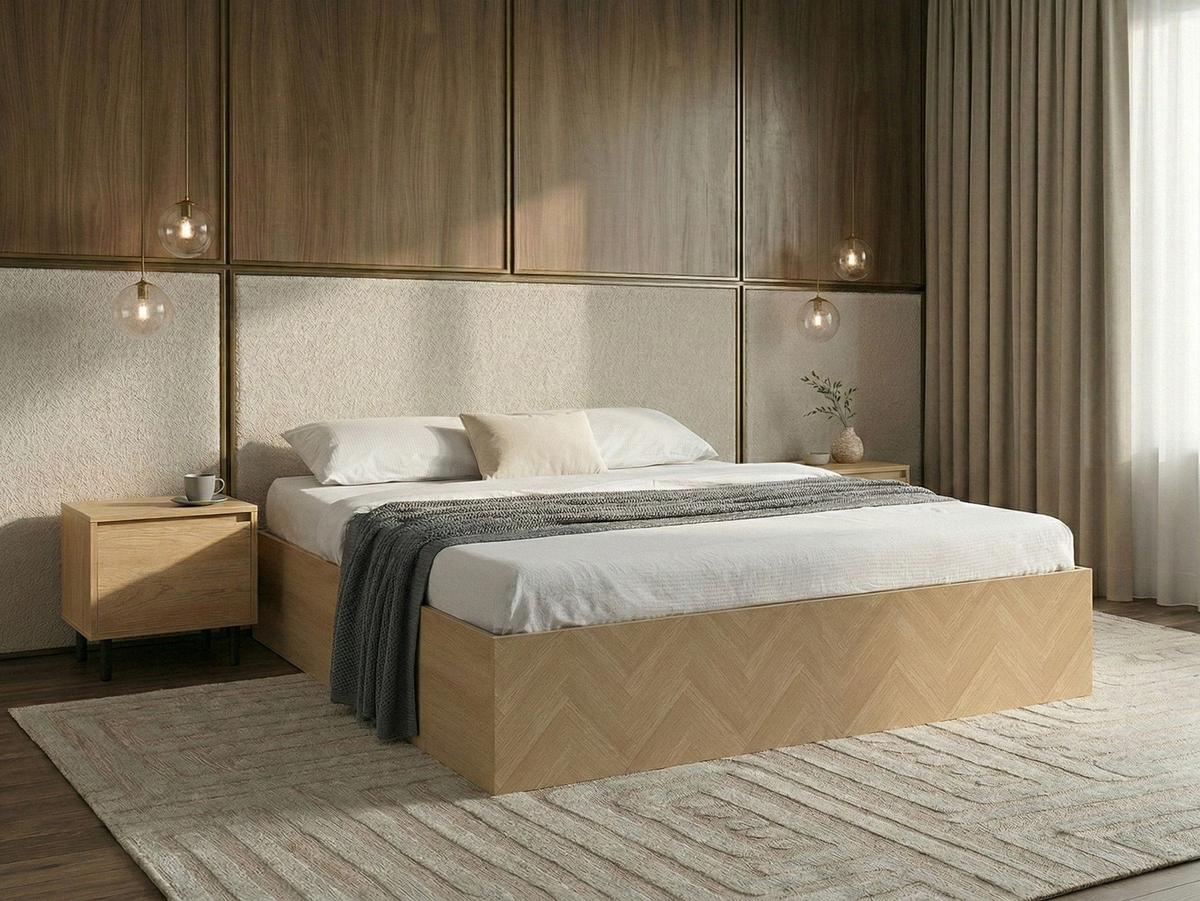 BETT mit Stauraum ohne Kopfteil 180/200 cm MDF-Platte Hellbraun Etel - Hellbraun, Holzwerkstoff (180/200cm) - Beliani