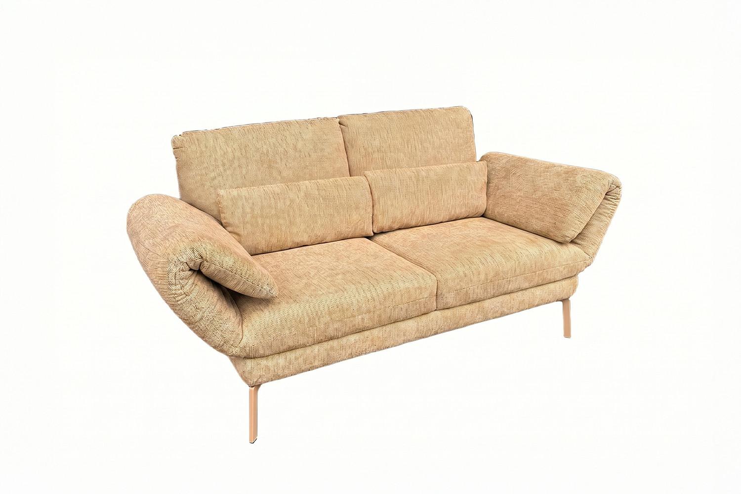 SOFA HOLLY Gelb Flachgewebe - Gelb/Braun, Textil/Metall (176/90/92cm) - KAWOLA