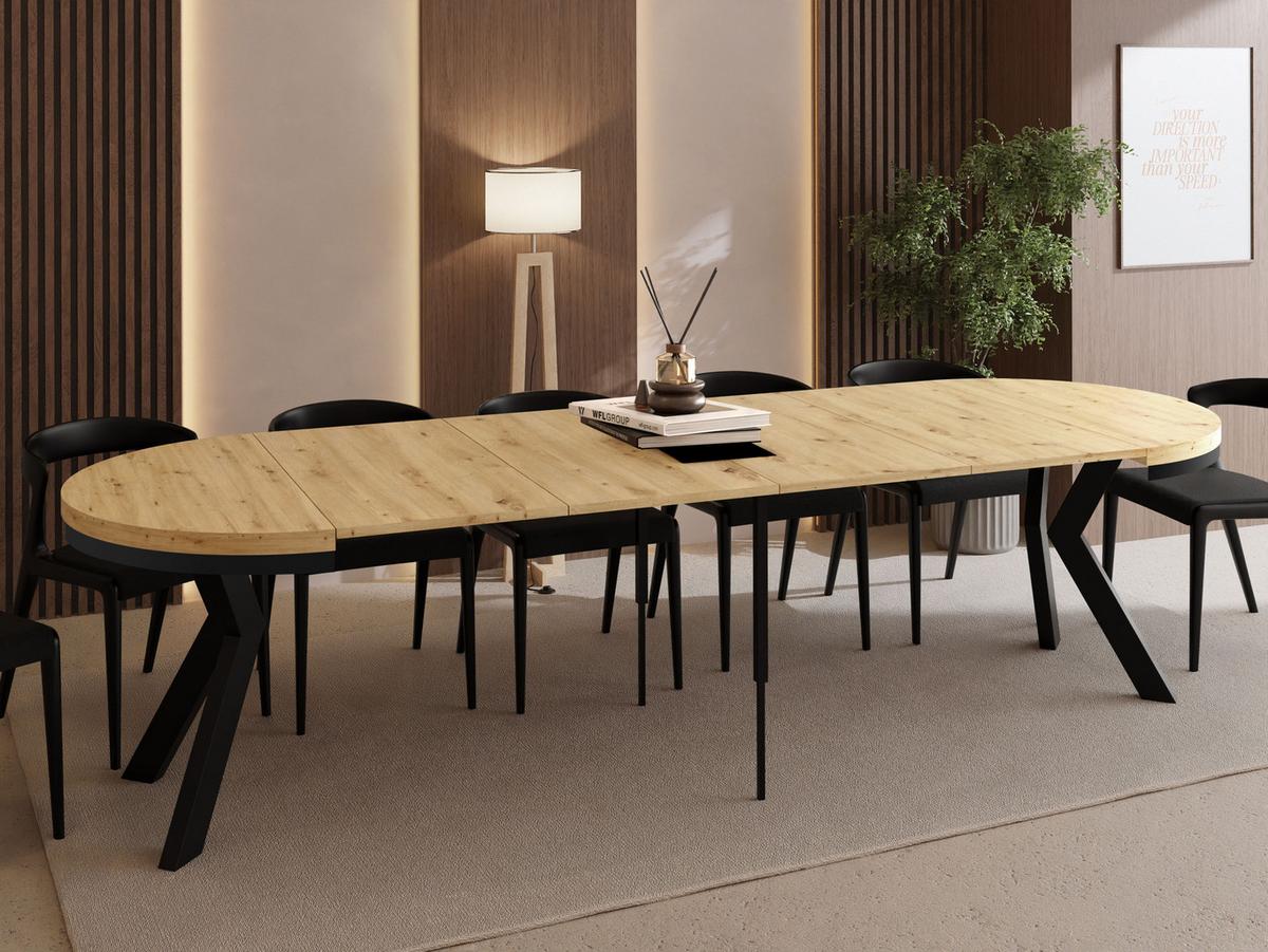 ESSTISCH Savio Neo rund ausziehbar verlängerbar XXL, Eiche Artisan Hellbraun 100-300/100/77 cm - Schwarz/Eiche Artisan, Holz/Holzwerkstoff (100/300/77cm) - WFL GROUP