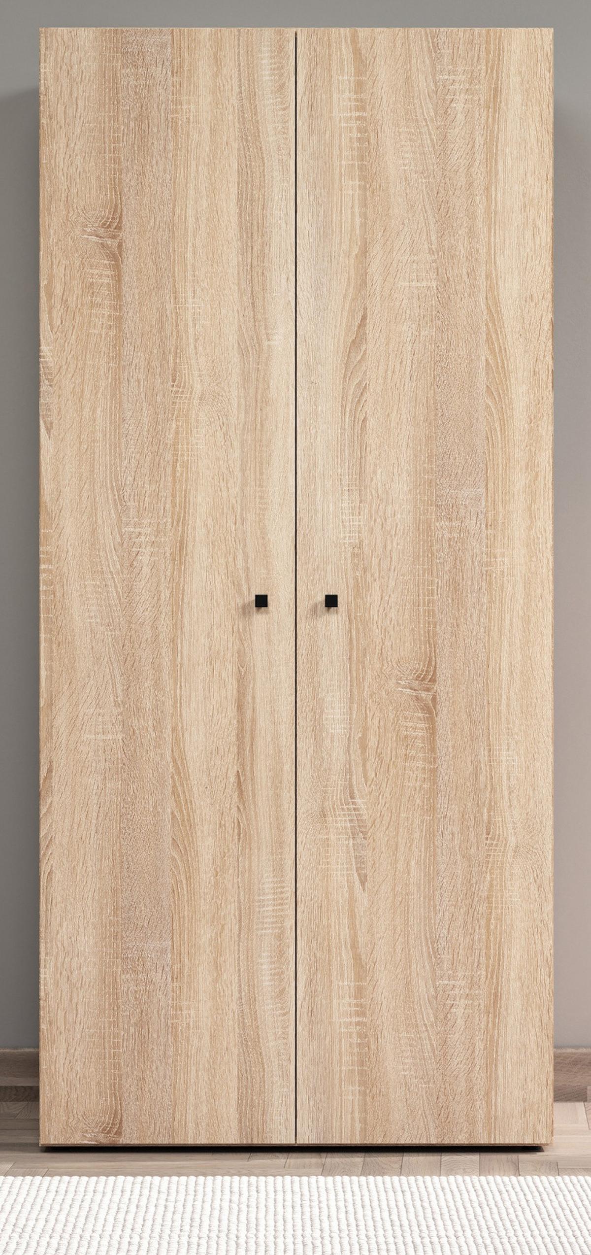 KLEIDERSCHRANK Eiche Sonoma hell 81 x 176 cm, Drehtürenschrank 2-türig - Schwarz/Sonoma Eiche, Holzwerkstoff/Kunststoff (81/176/51cm) - Top.Furn