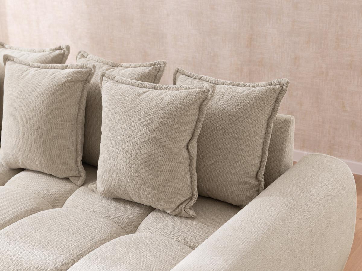 ECKSOFA Bubble mit losen Rückenkissen und Sitzfläche in Bubble-Optik aus weichem Hellbeige Strukturstoff mit schöner Sitzkomfort - Ottomane rechts - Beige/Schwarz, Holz/Kunststoff (306/180cm) - S-Style Möbel