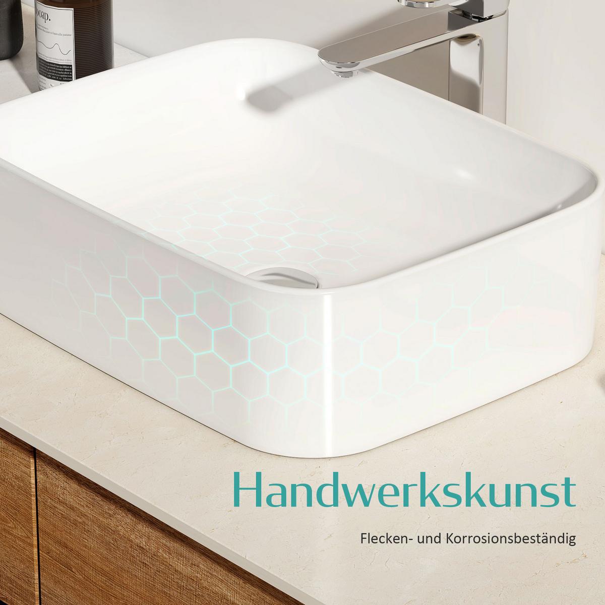 WASCHBECKEN mit pflegeleichter Oberfläche Weiß 50,5 / 38 / 15 cm - Weiß, Keramik (50.5/15/38cm) - EMKE