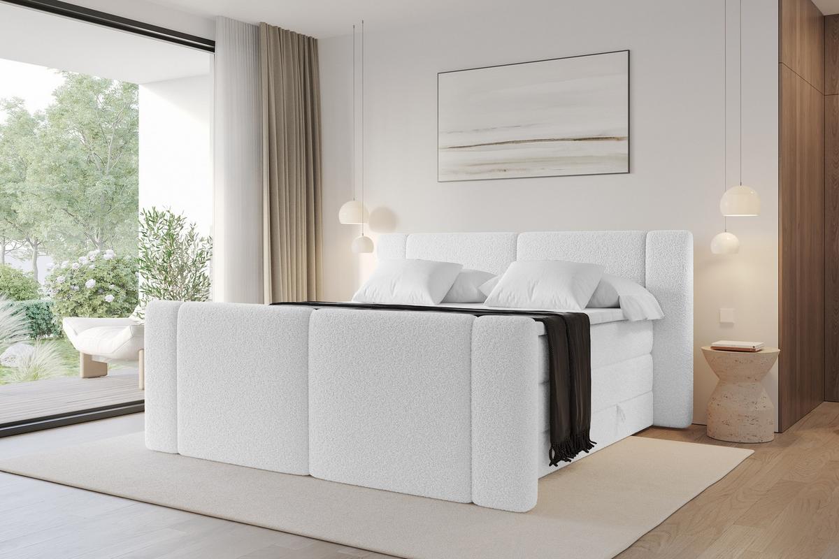 BOXSPRINGBETT mit Matratze H3/H4 - EVON KING Zanozek - 180x200 cm Weiß - Weiß, Holzwerkstoff (180/200cm) - ALTDECOR