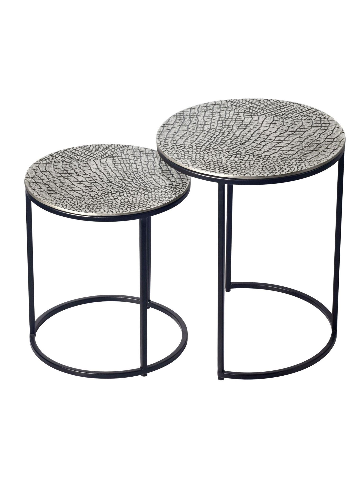 BEISTELLTISCHE 2er-Set VIENNE, Aluminium, handgefertigt, Silber, Ø 40 x 48 cm - Silberfarben/Schwarz, Metall (40/40/48cm) - KADIMA DESIGN
