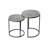 BEISTELLTISCHE 2er-Set VIENNE, Aluminium, handgefertigt, Silber, Ø 40 x 48 cm - Silberfarben/Schwarz, Metall (40/40/48cm) - KADIMA DESIGN