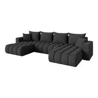WOHNLANDSCHAFT mit Schlaffunktion und Bettkasten MILA-U-v1 378x194x86 Dunkelgrau Velours - Anthrazit/Schwarz, Holzwerkstoff/Kunststoff (378/86/194cm) - ALTDECOR