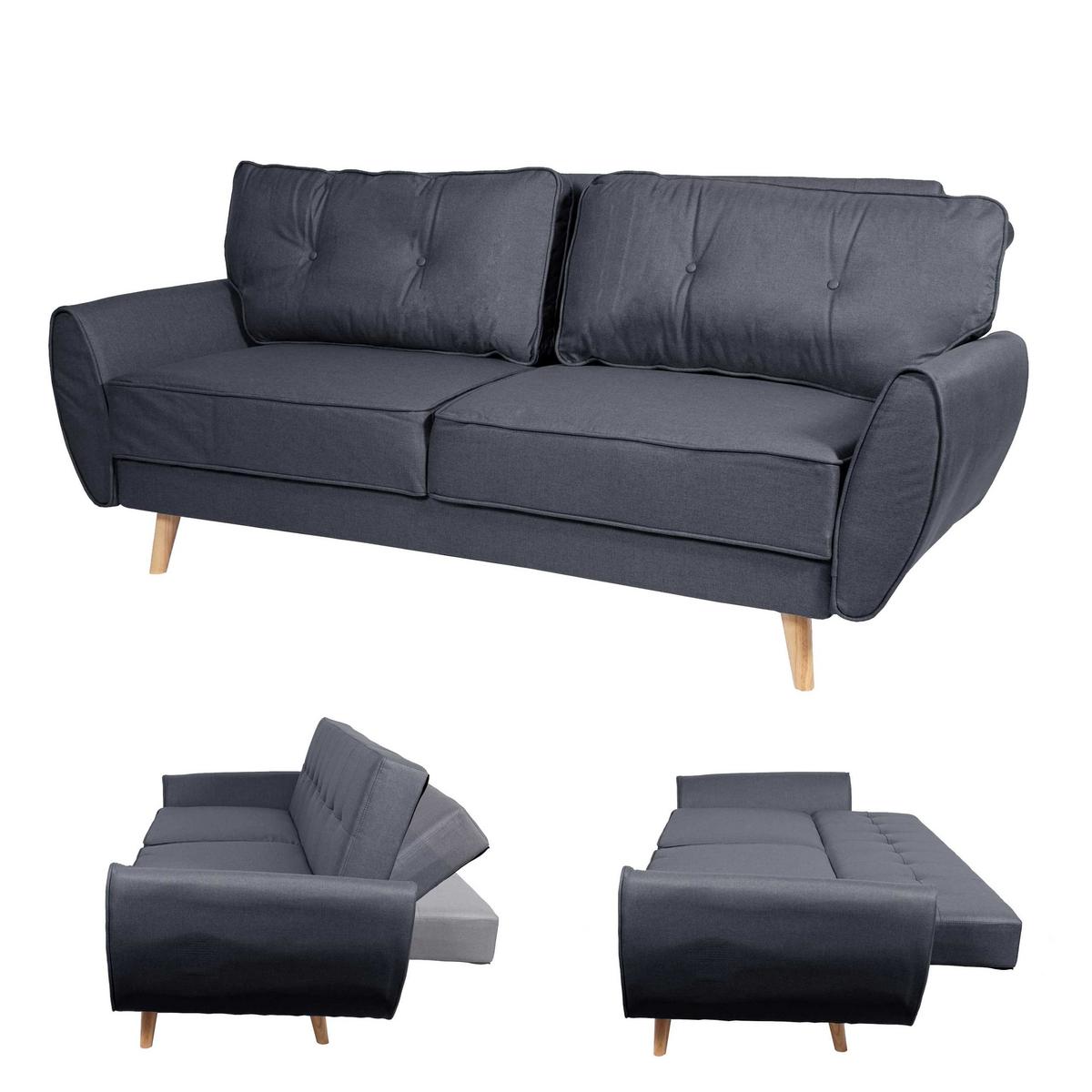 3ER-SOFA Anthrazit - Anthrazit/Schwarz, Textil (203/94/116cm) - MCW