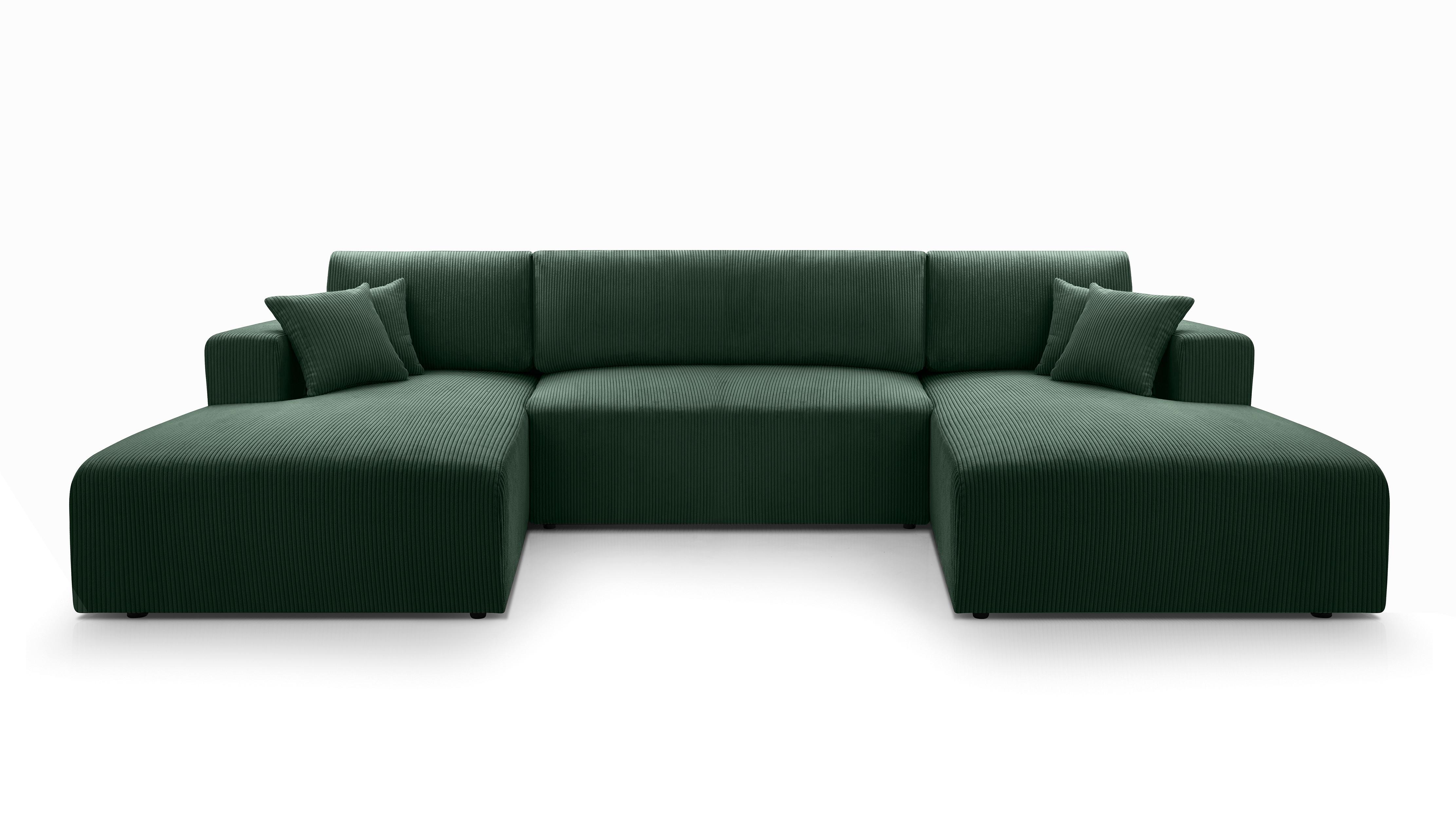 WOHNLANDSCHAFT Catea Grün 364/145/85 cm mit Schlaffunktion - Schwarz/Grün, Kunststoff/Textil (364/84/145cm) - AX Living