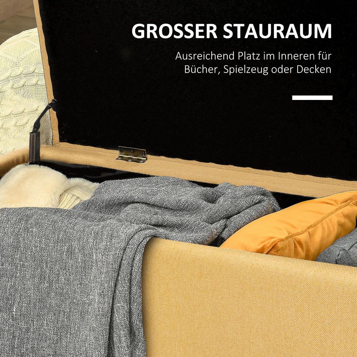 TRUHENBANK mit Stauraum Leinenoptik 101x38,5x44,5 cm - Gelb, Kunststoff (38.5/44.5/101cm) - HOMCOM