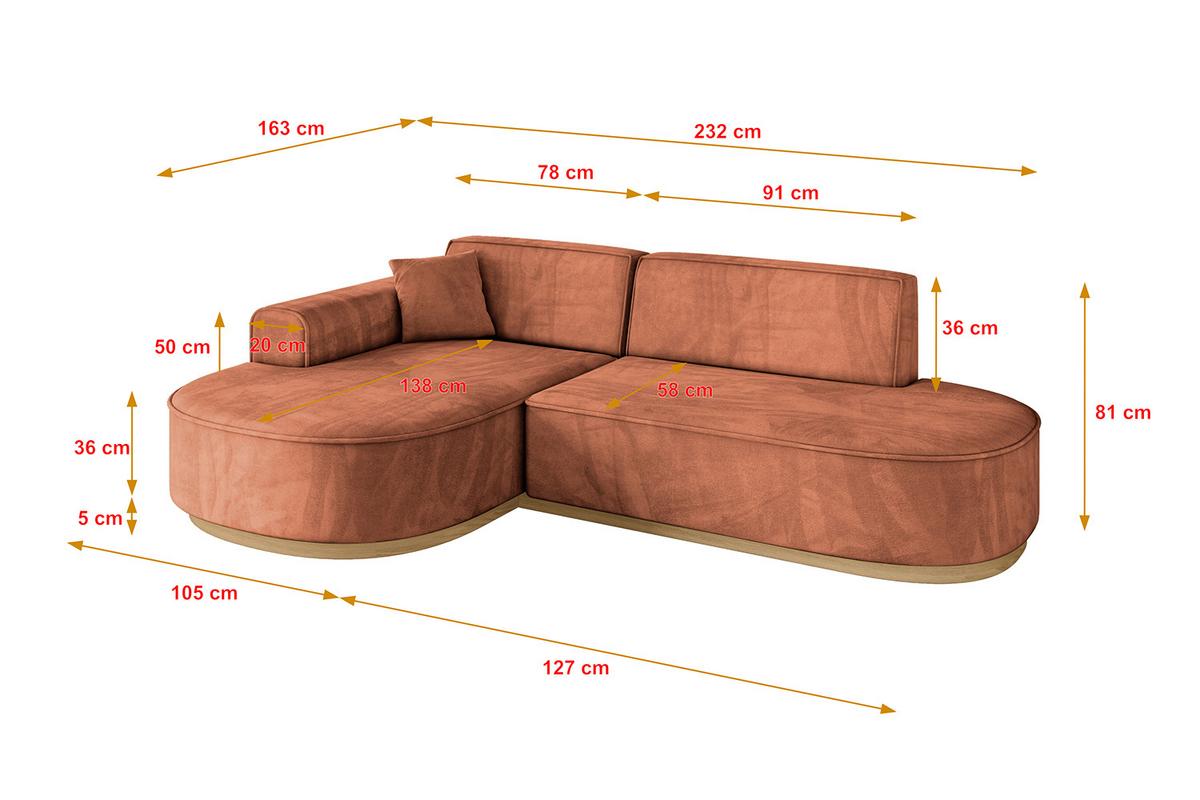 ECKSOFA Ottomane Links MARI-L1-v2 - 243x171x83 cm Koralle Velours - Koralle, Holzwerkstoff/Textil (243/171cm) - ALTDECOR