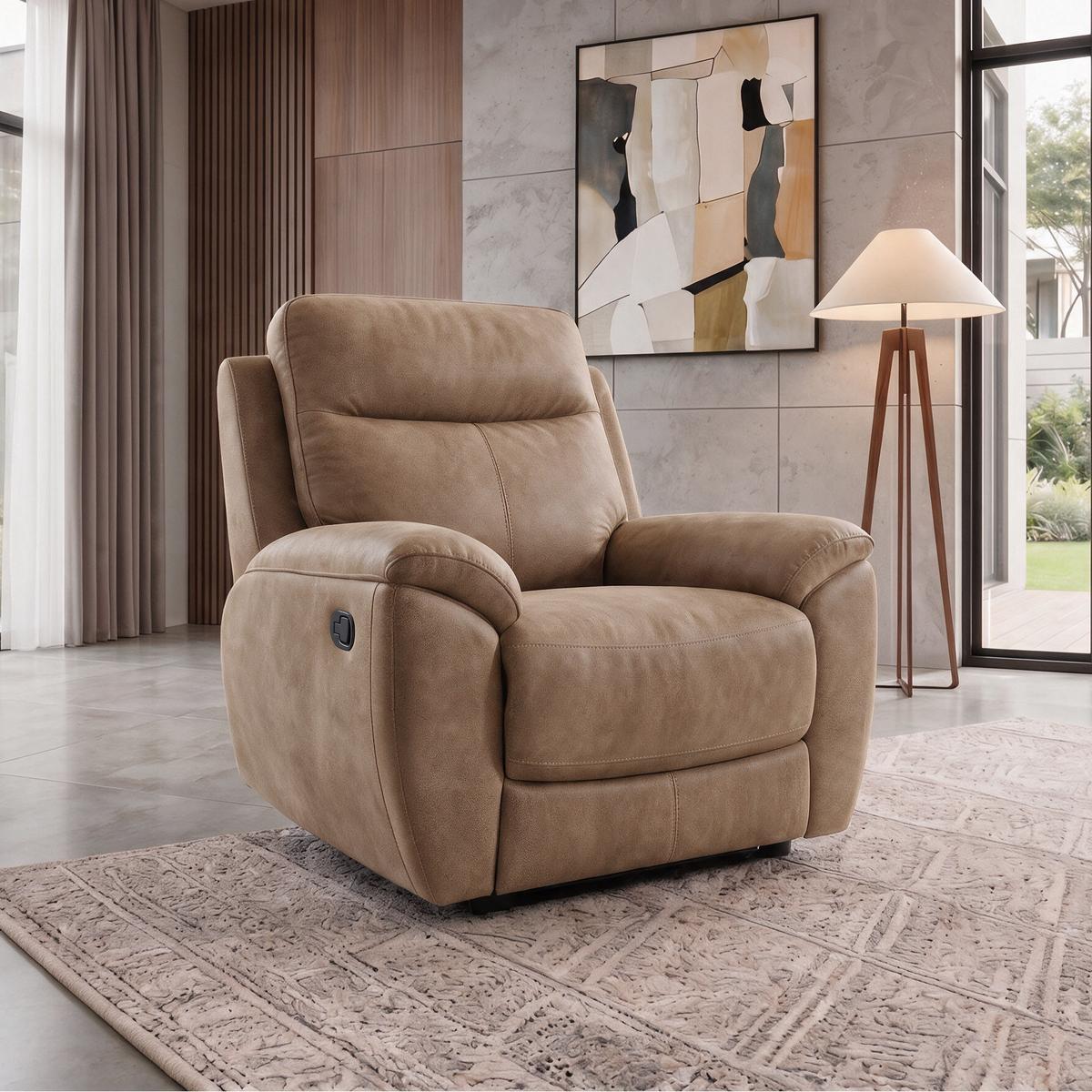RELAXSESSEL Dolce, Fernsehsessel mit Relaxfunktion, 98 cm, Sandfarben, Velours - Braun, Textil (98/106/100cm) - Beautysofa