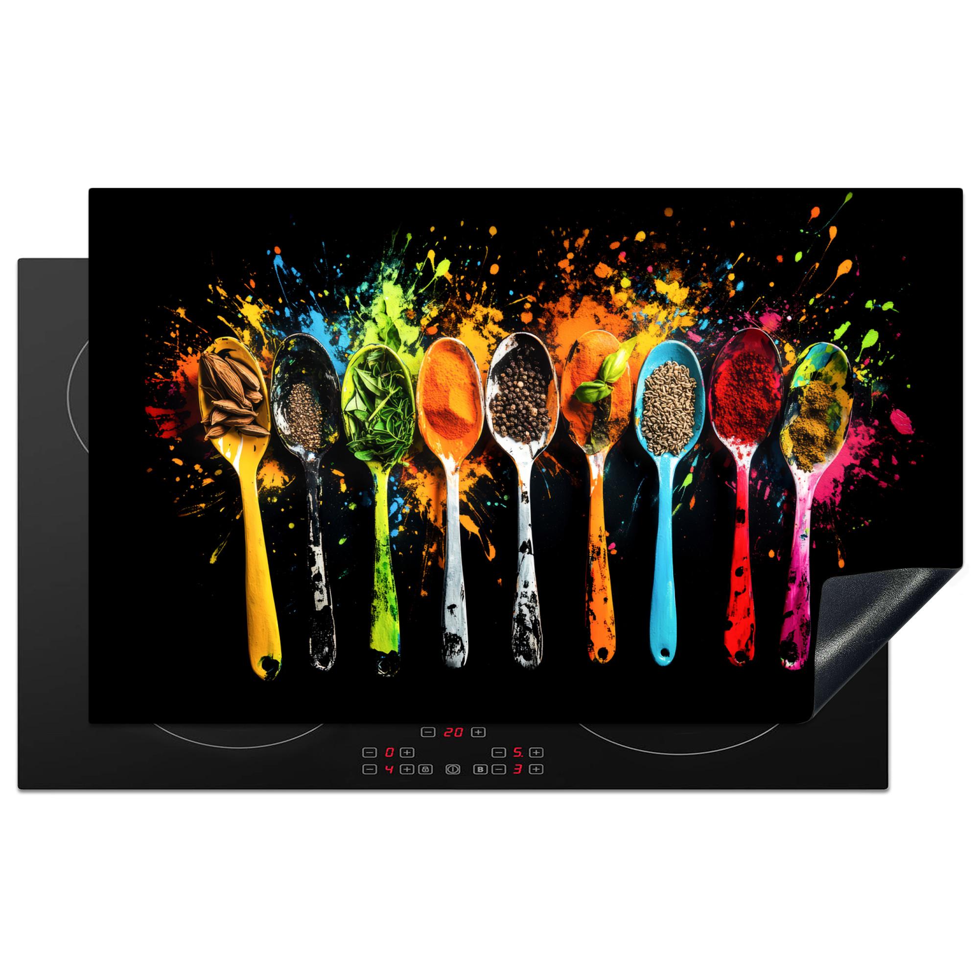 HERDABDECKPLATTE Löffel - Gewürze - Modern - Graffiti - Farbe - Farbenfroh Induktionsmatte 83x51 cm - Multicolor, Kunststoff (83/51.5/0.2cm) - MuchoWow