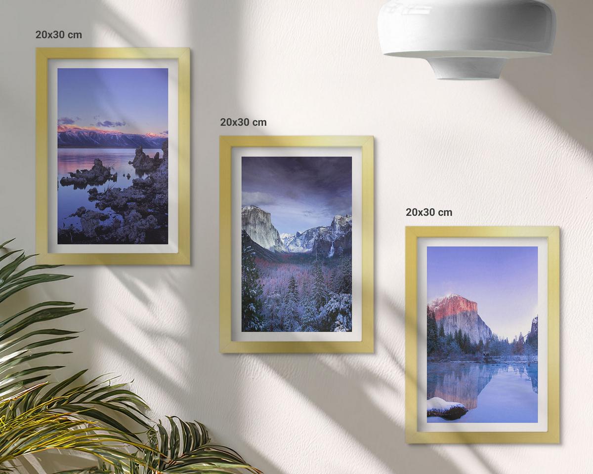 BILDER SET 3er Set - 20x30 cm Goldrahmen - Berglandschaften, Sonnenuntergang, Wasser - Goldfarben, Kunststoff (20/30cm) - TULUP