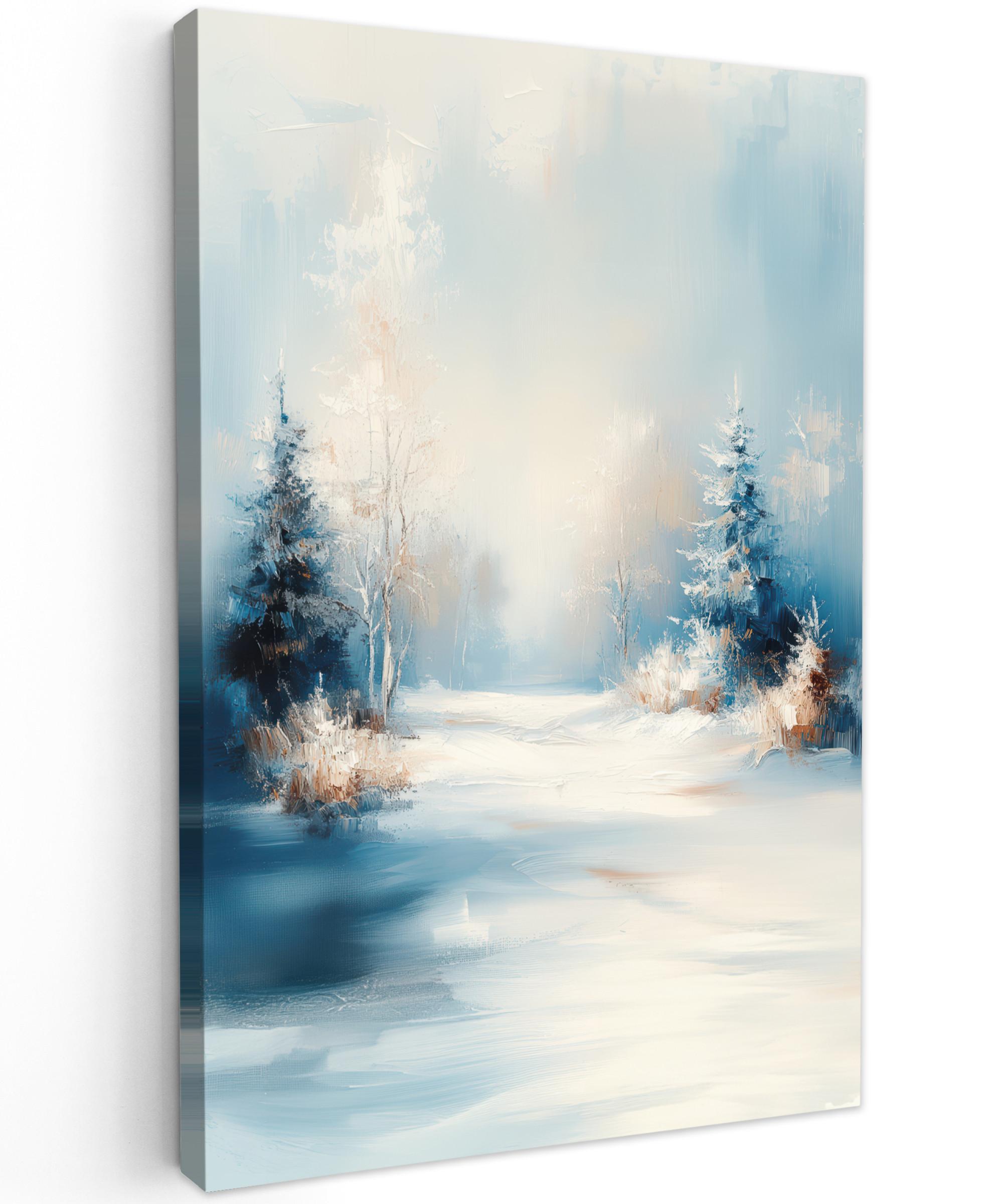 LEINWANDBILD Wald - Winter - Natur - Abstrakt - Schnee Wanddeko 40x60 cm - Weiß, Textil (40/60cm) - MuchoWow