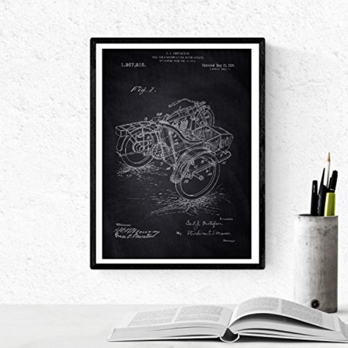 POSTER Set mit 4 Schwarz Fahrzeug PATENT A4 Schwarzer Rahmen - Schwarz, Papier (29.7/3cm) - Nacnic