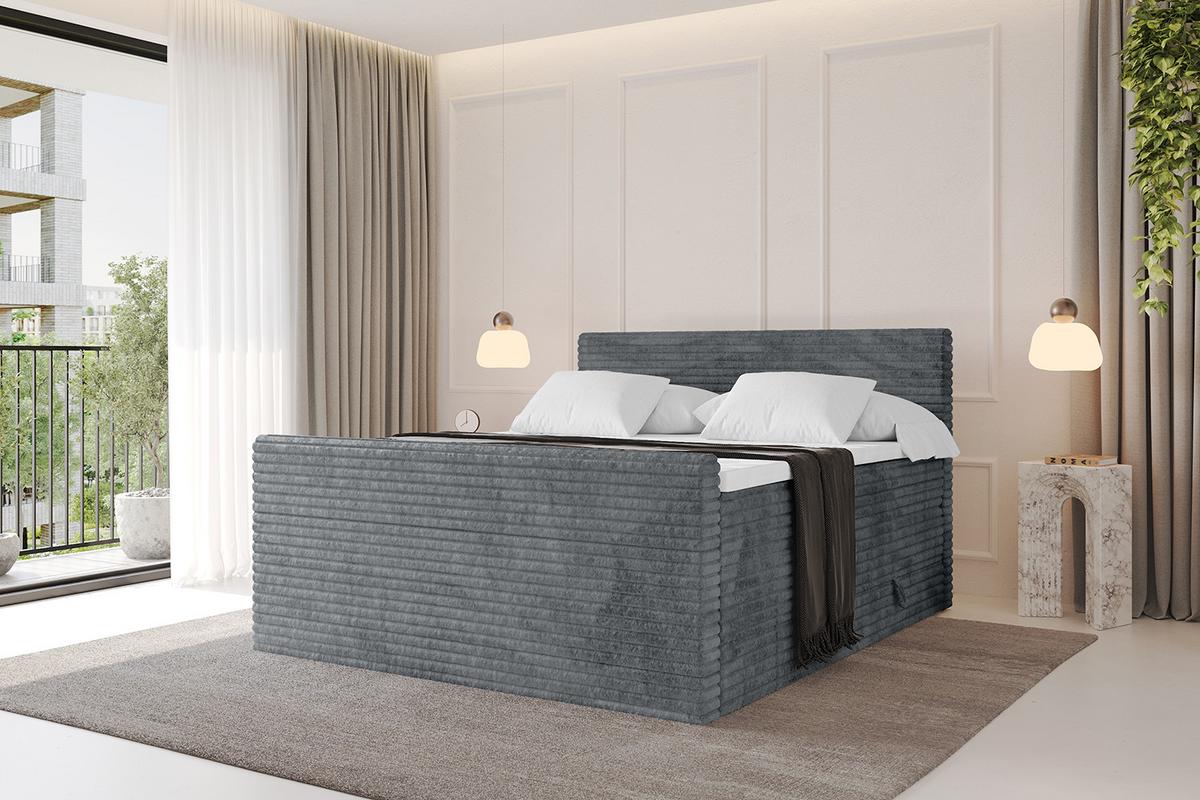 BOXSPRINGBETT mit Matratze H3|H4 und Lattenrost - TOLO-Z KING-v1 120x200 Cord - Dunkelgrau - Dunkelgrau, Holzwerkstoff (120/200cm)