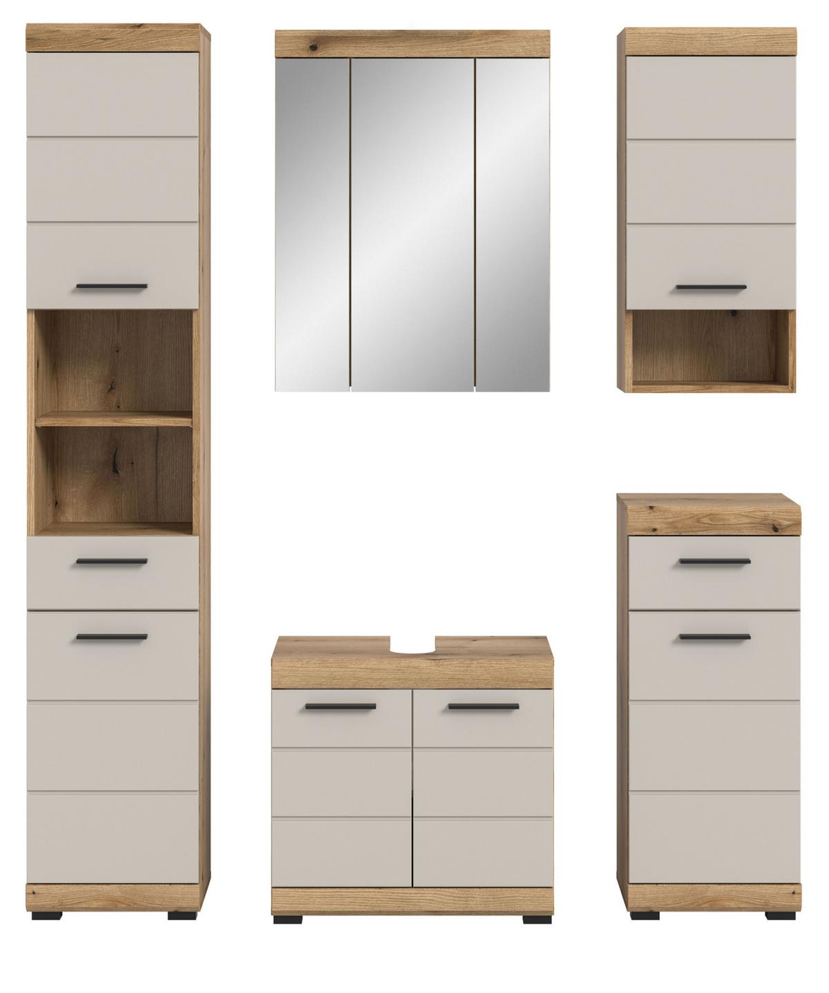 BADMÖBEL-SET Sand Kashmir, Evoke Eiche, Badkombination 164 cm 5-teilig - Kaschmir/Eichefarben, Glas/Holzwerkstoff (164/191/34cm) - Inn.Furn