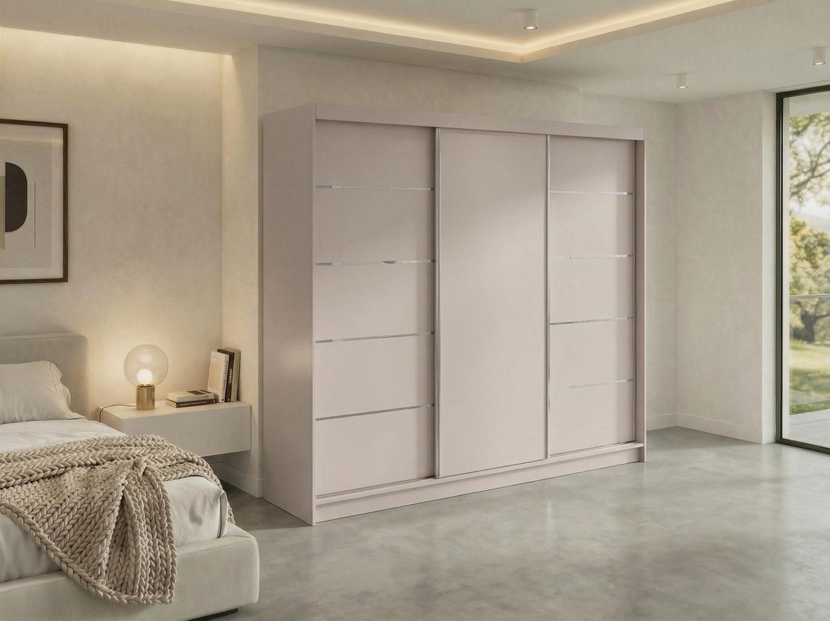 SCHWEBETÜRENSCHRANK mit Schubladen 240 - MACEDONIA - Kaschmir - Kaschmir/Alufarben, Holzwerkstoff/Metall (240/216/61cm) - MKS
