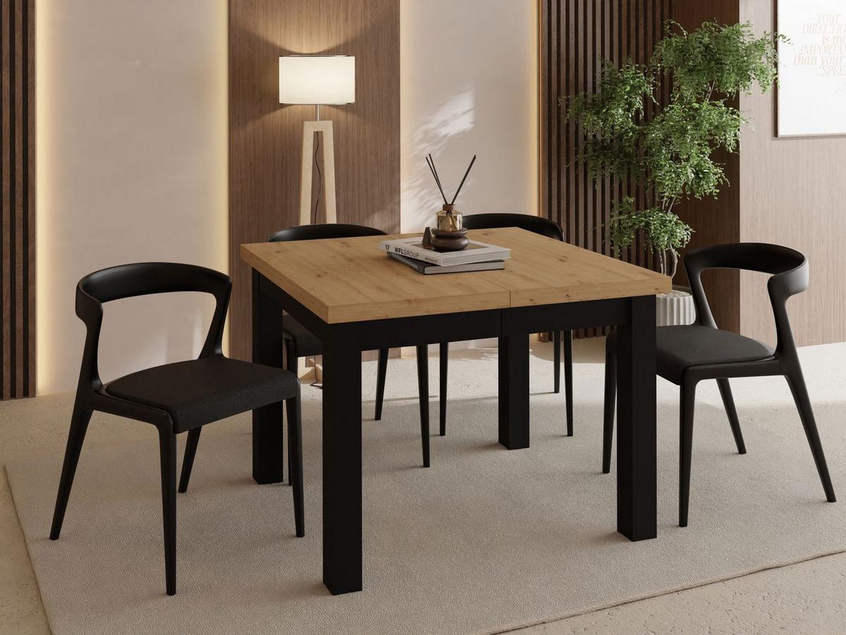 ESSTISCH Toren ausziehbar verlängerbar quadratisch, Eiche Artisan Hellbraun 80-280/80/76.5 cm - Schwarz/Eiche Artisan, Holz/Holzwerkstoff (80/280/76.5cm) - WFL GROUP