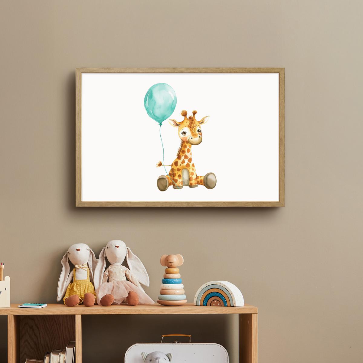 WANDLEUCHTE MIT AKKU Giraffe - Baby - Tiere - Blauer Ballon 60x40 cm - Weiß, Holzwerkstoff (60/40/8cm) - OnlyWow