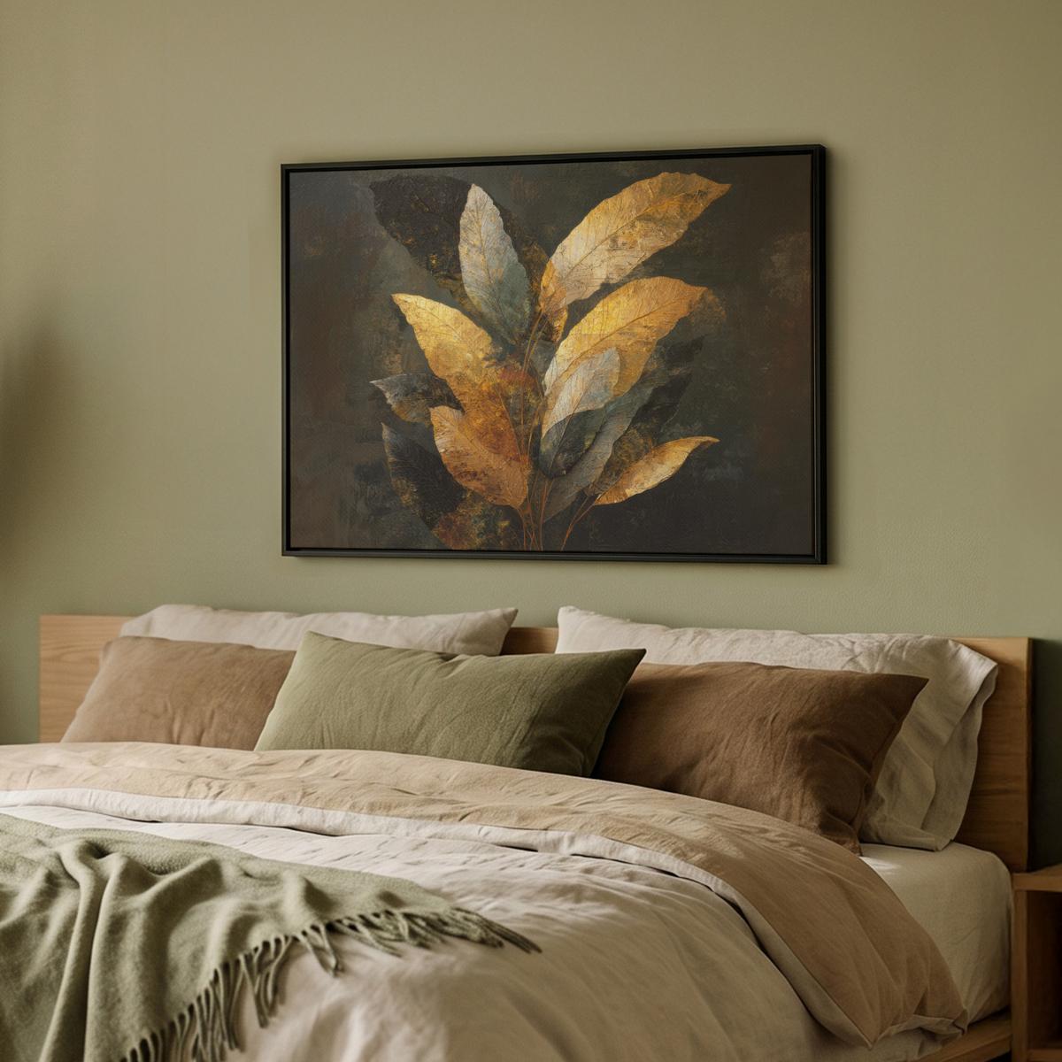 LEINWAND Bilder mit Rahmen - Golden Leaf Komposition - Botanical Luxury - 70x50 - Goldfarben, Textil (70/50cm) - MuchoWow
