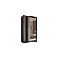 KLEIDERSCHRANK mit Spiegel-Schiebetüren und Aluminium-Leisten, LED-Beleuchtung - LAMELO - 120 cm Schwarz+Schwarz+Weiß - Schwarz/Weiß, Holzwerkstoff (120/216/61cm) - ALTDECOR