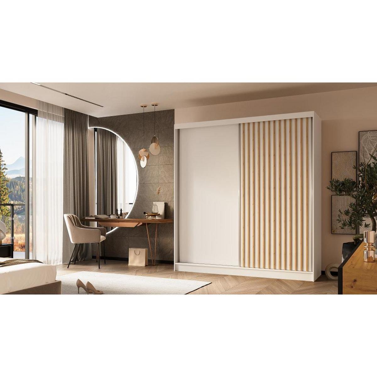 SCHWEBETÜRENSCHRANK Helios II 200/216/61 weiß+eiche Artisan mit Schubladen - Weiß/Eiche Artisan, Holzwerkstoff (200/216/61cm) - Beautysofa